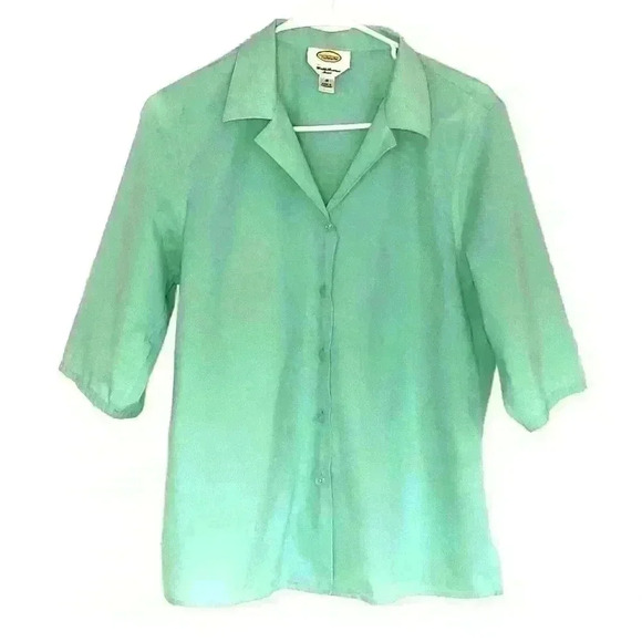 Talbots Wrinkle Resistant top blouse sz 12 short sleeve button up green - Picture 1 of 5